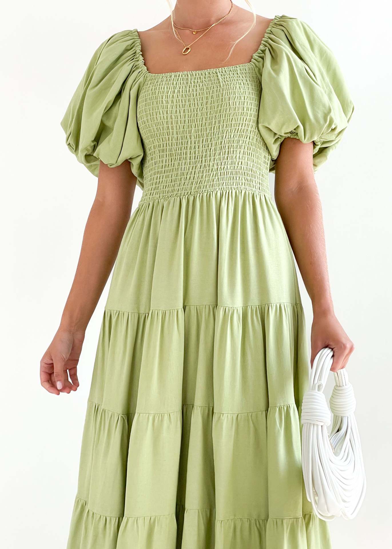Women Bubble Sleeve Holiday Skinny Long Dress High Waist Shoulder Print Dress