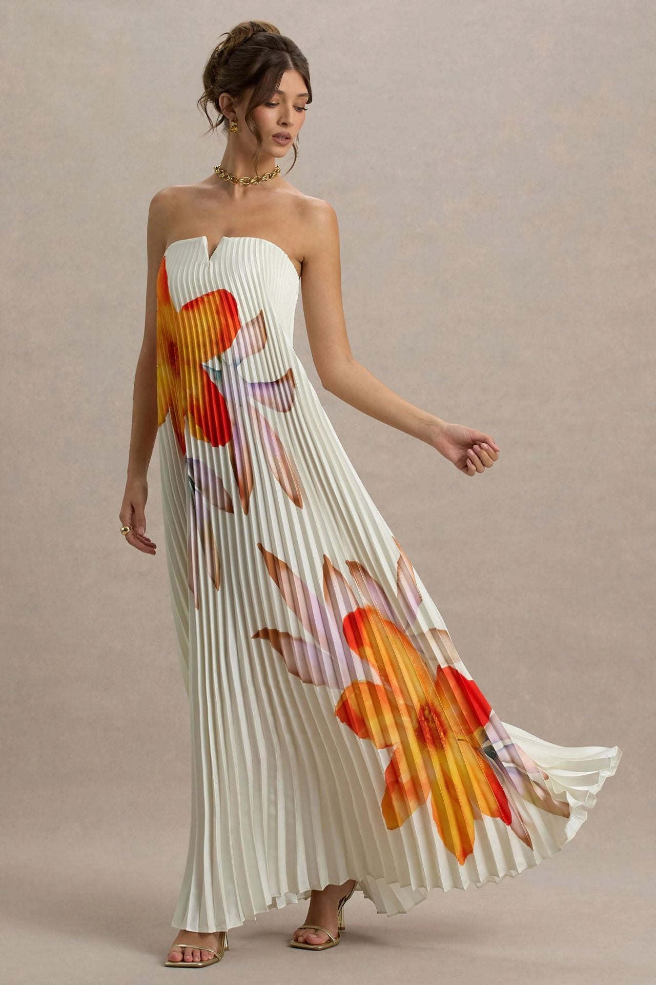 Women Printed Tubular Loose Pleated Long Dress