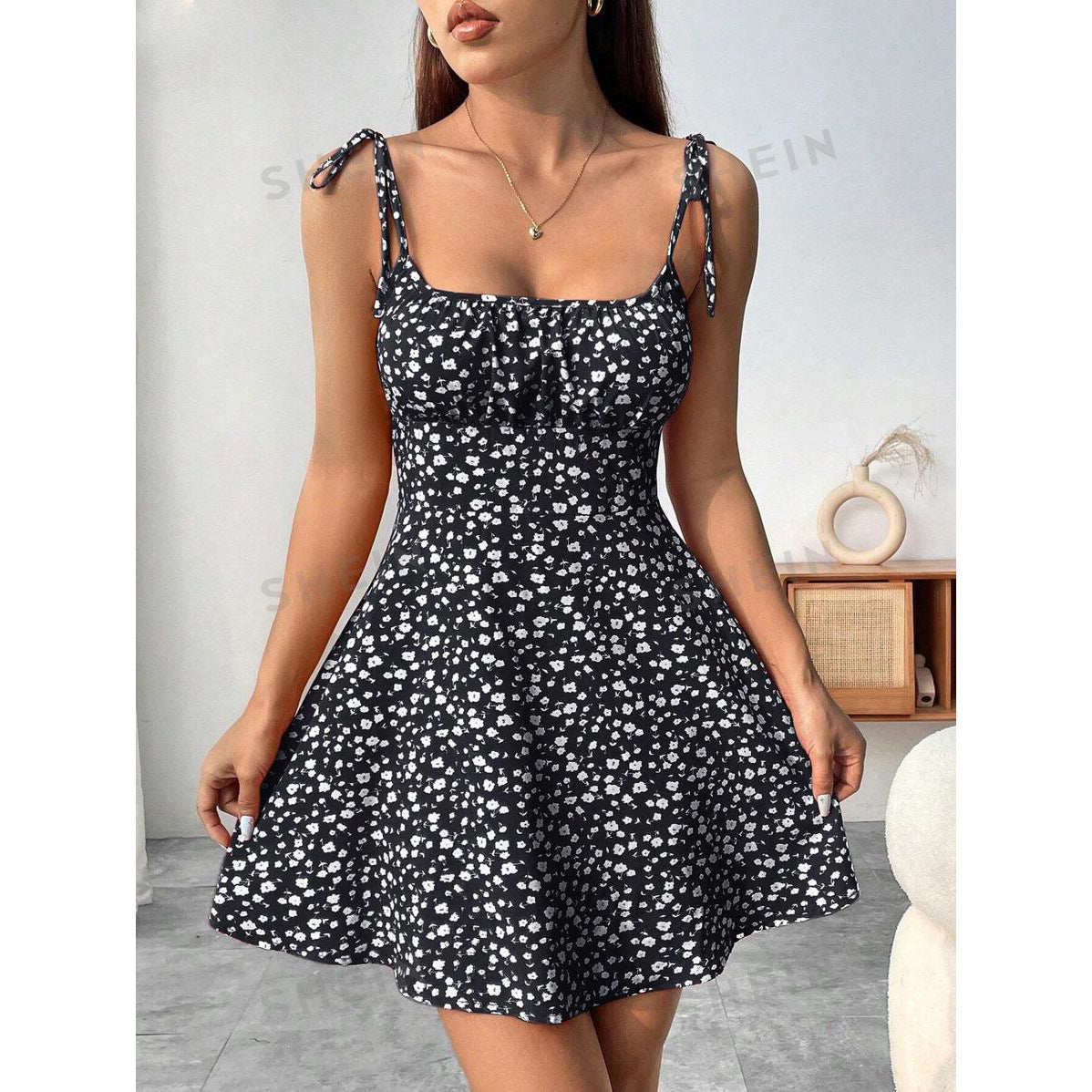 Women Floral Print Summer Strap Dress