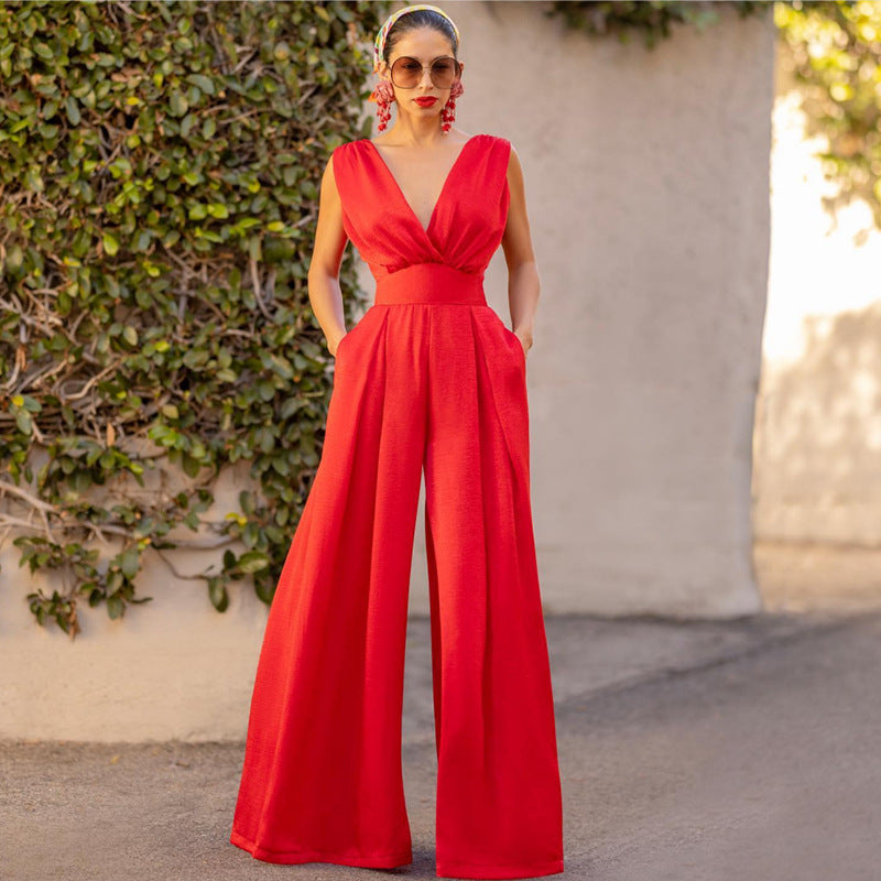 Slim-fit Jumpsuit High-waisted Wide-leg Pants