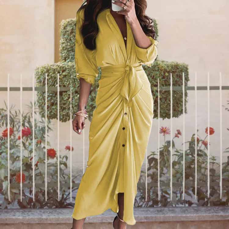 Womens Casual V-Neck Printed Strap-on Dress
