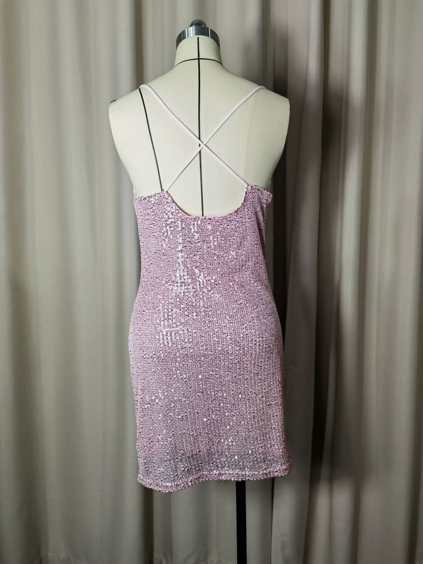 Hip Skirt Backless Sequined Suspender Short Dress