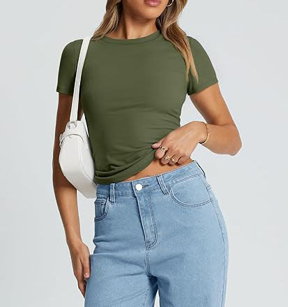 Women T-Shirt Slim-Fit Crew Neck Skinny Sexy Summer Top