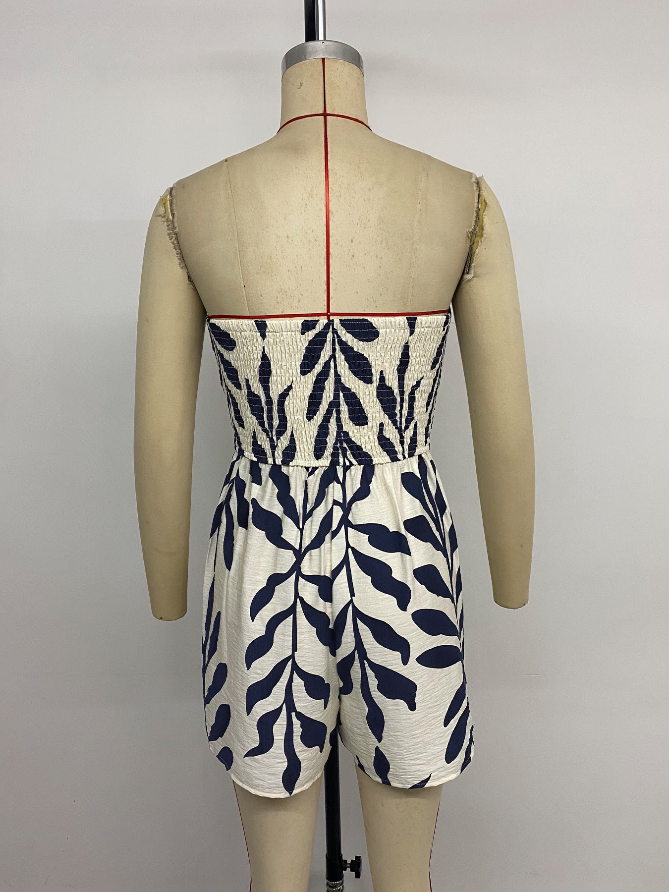 Jumpsuit Shorts Leaf Print Tube Top Waist Jumpsuit