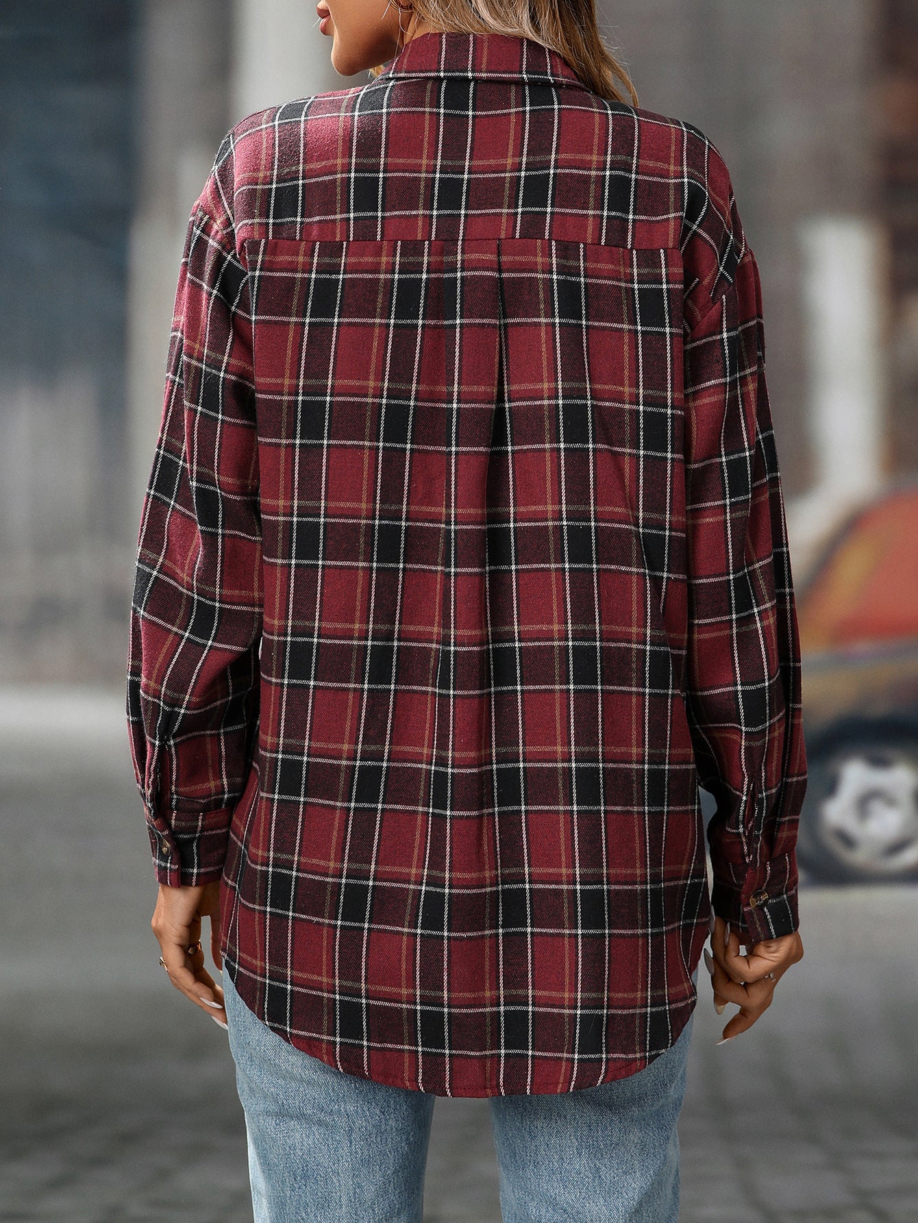 Casual Fashion Loose Plaid Pocket Shirt Women