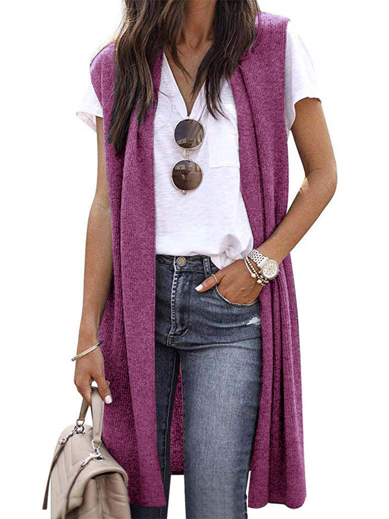 Women's Cardigan Fashion Medium and Long Sleeveless Vest Women