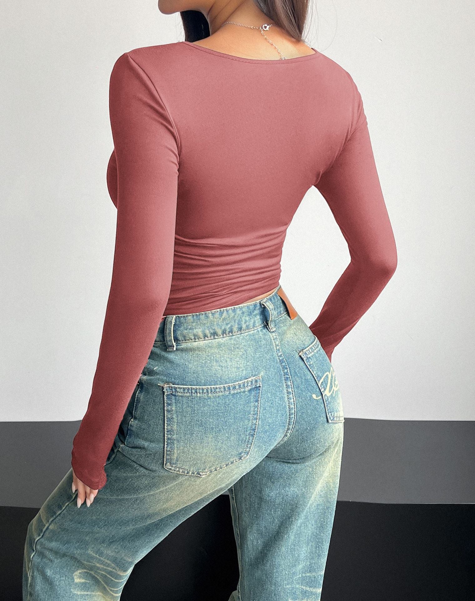 Y2K Square Neck Long-sleeved Pullover Top Women