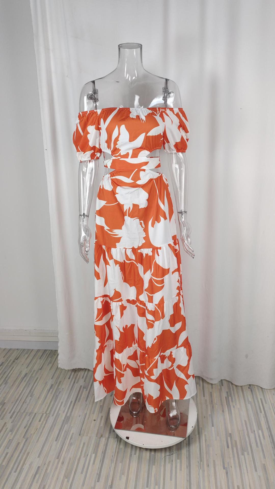 Women Sexy Fashion One-Neck Printed Dress