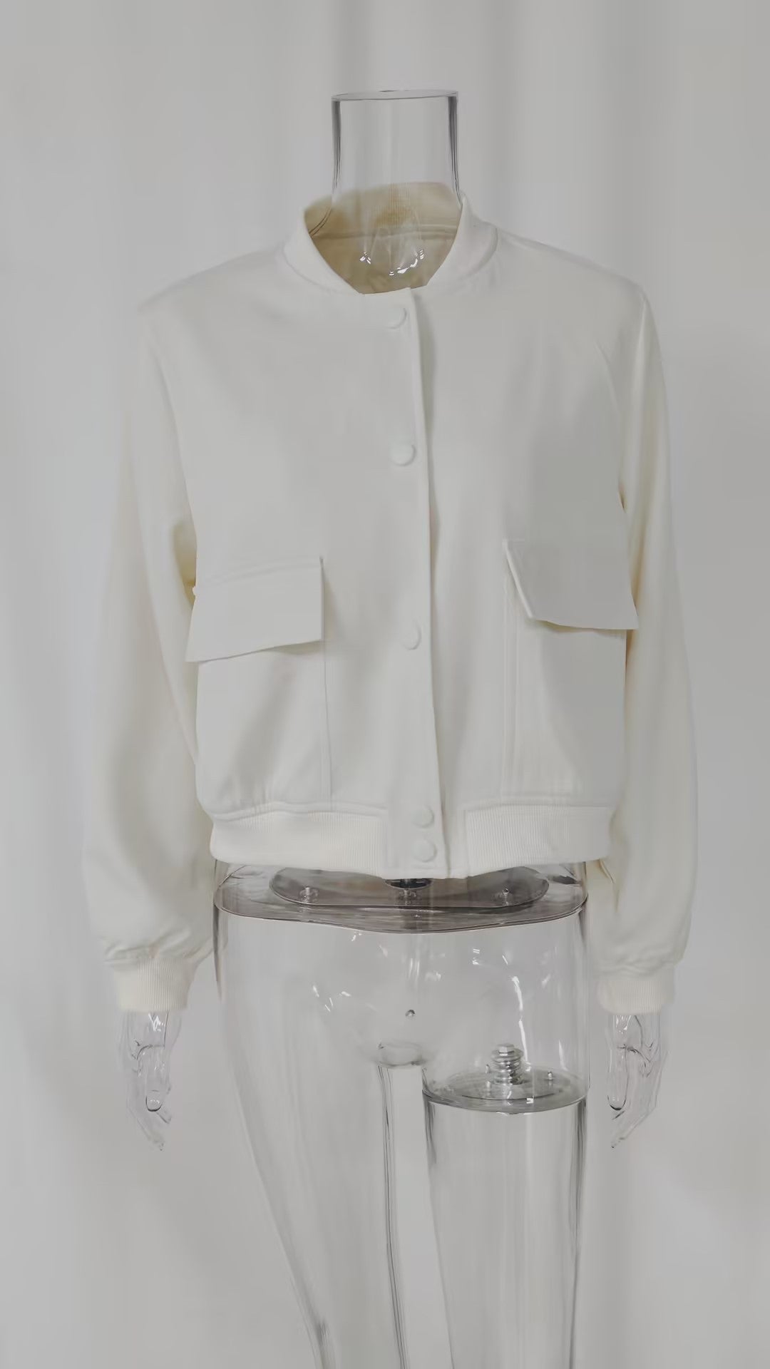 Women's Casual Stand-up Collar Solid Color Pocket Jacket