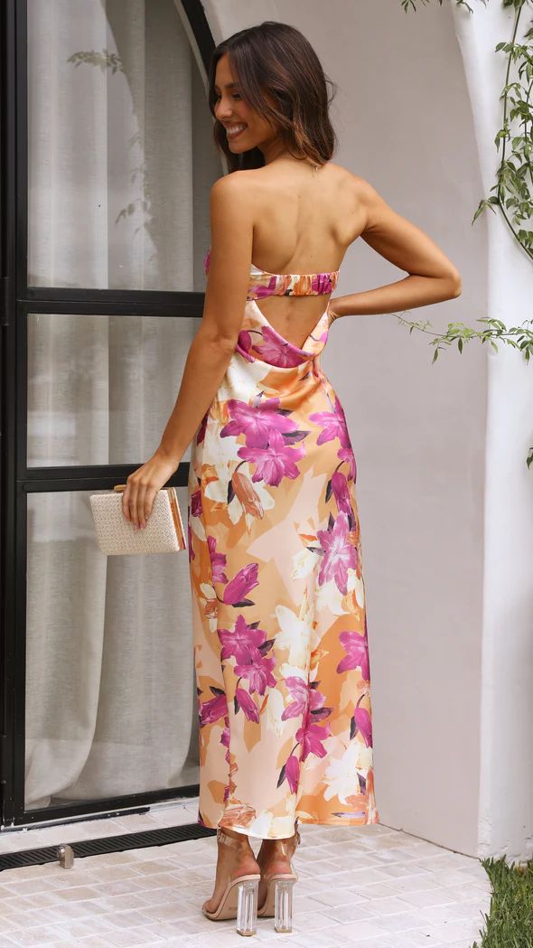 Women's Tube Satin Backless Strapless Dress with Print