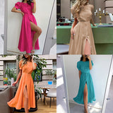 Fashion Casual Solid Color Lantern Sleeve Slim Dress