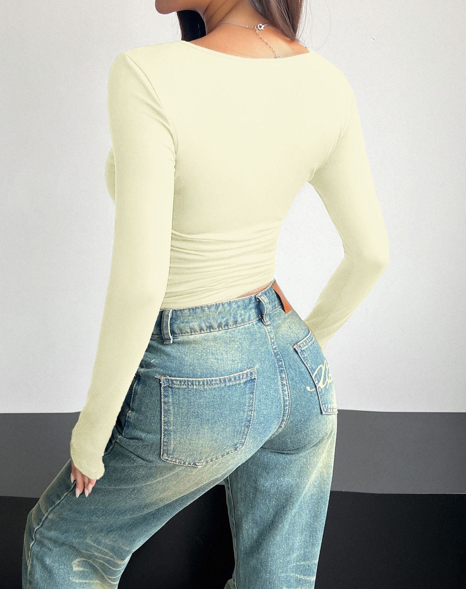 Y2K Square Neck Long-sleeved Pullover Top Women