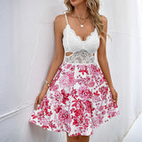 Women Ruffle Skirt Lace Suspender Dress