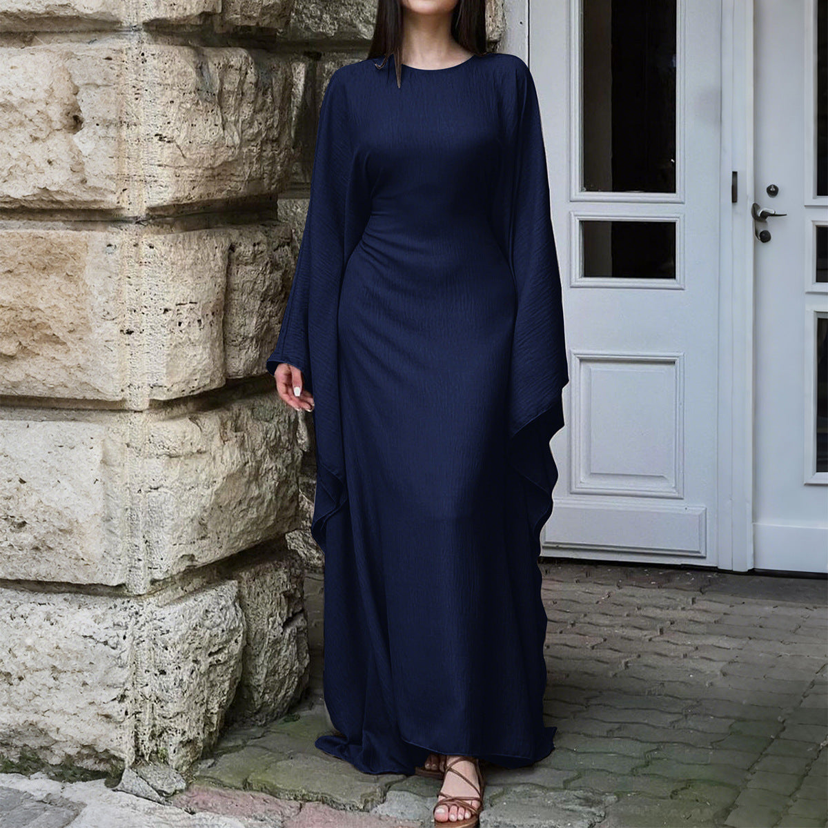Womens Solid Color Long Sleeve Dress
