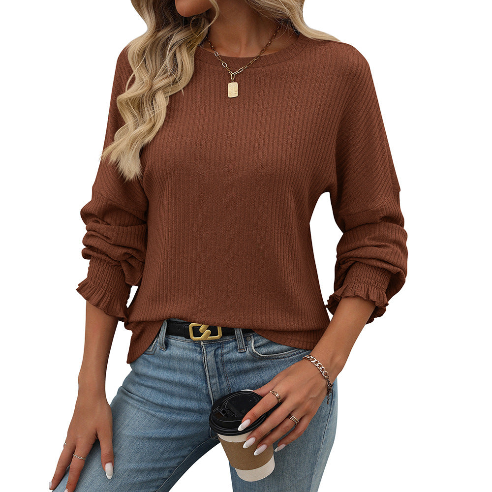 Women's Loose Casual Pit Strip Long Sleeve T-Shirt