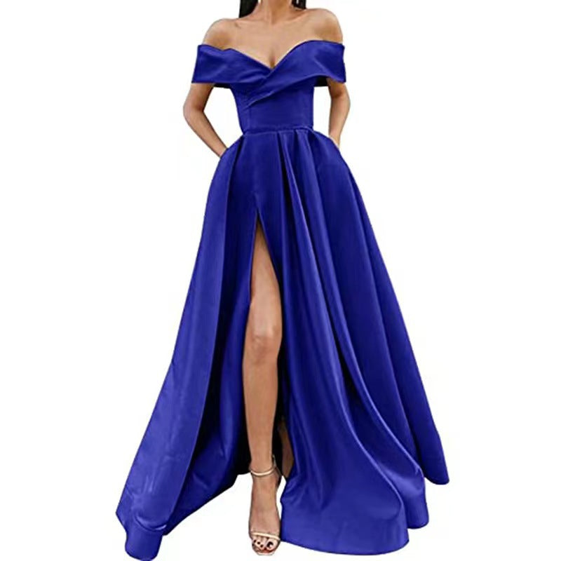 Satin Solid Color Deep V Dress Dress Evening Dress