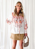 Women's Printed Long Sleeve Stand-Up Collar Fashion Casual Blouse