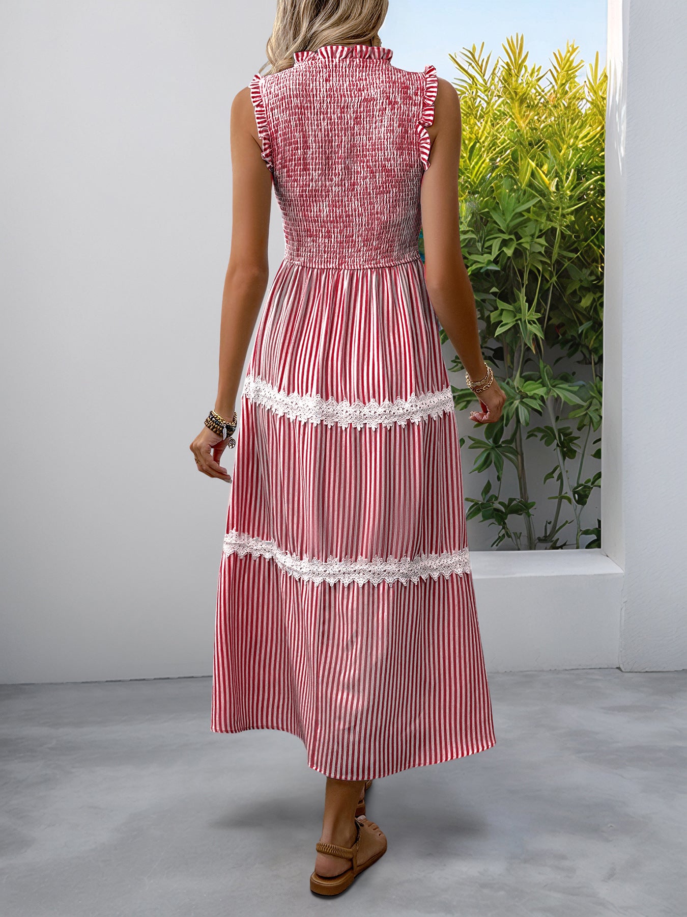 Casual Women's Lace Sleeveless Striped Dress