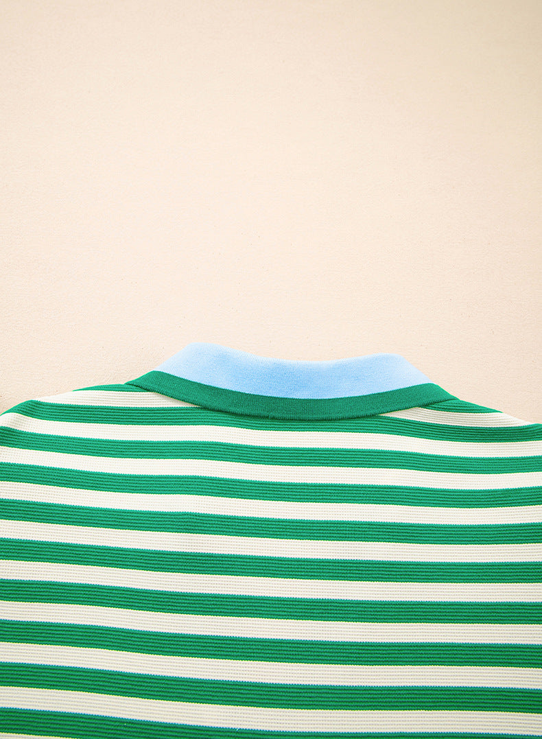 Women Pullover V-Neck Striped Short Dress