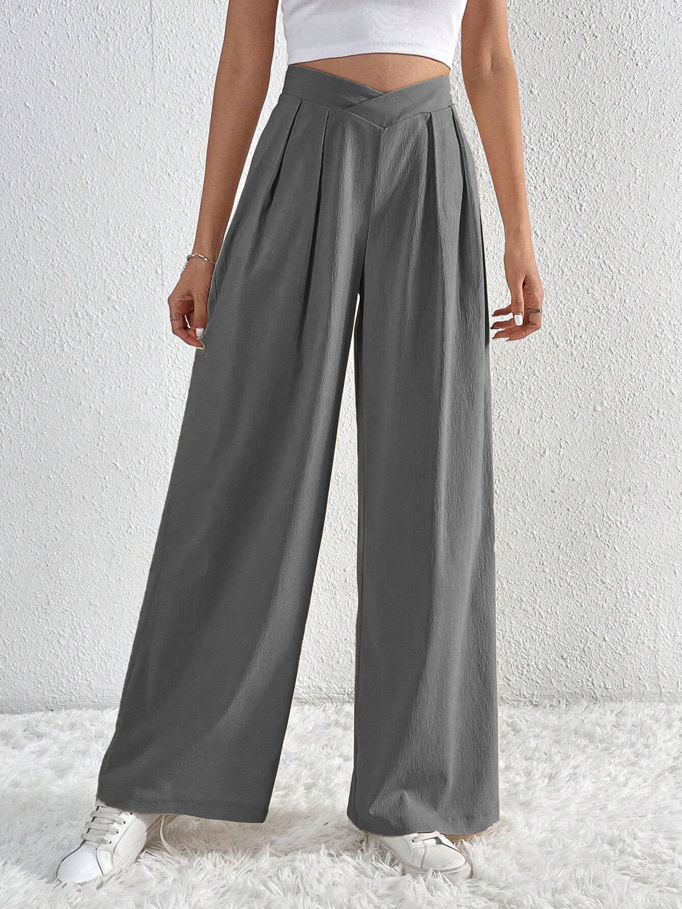 Women Pleated Casual Wide Leg Pants Loose