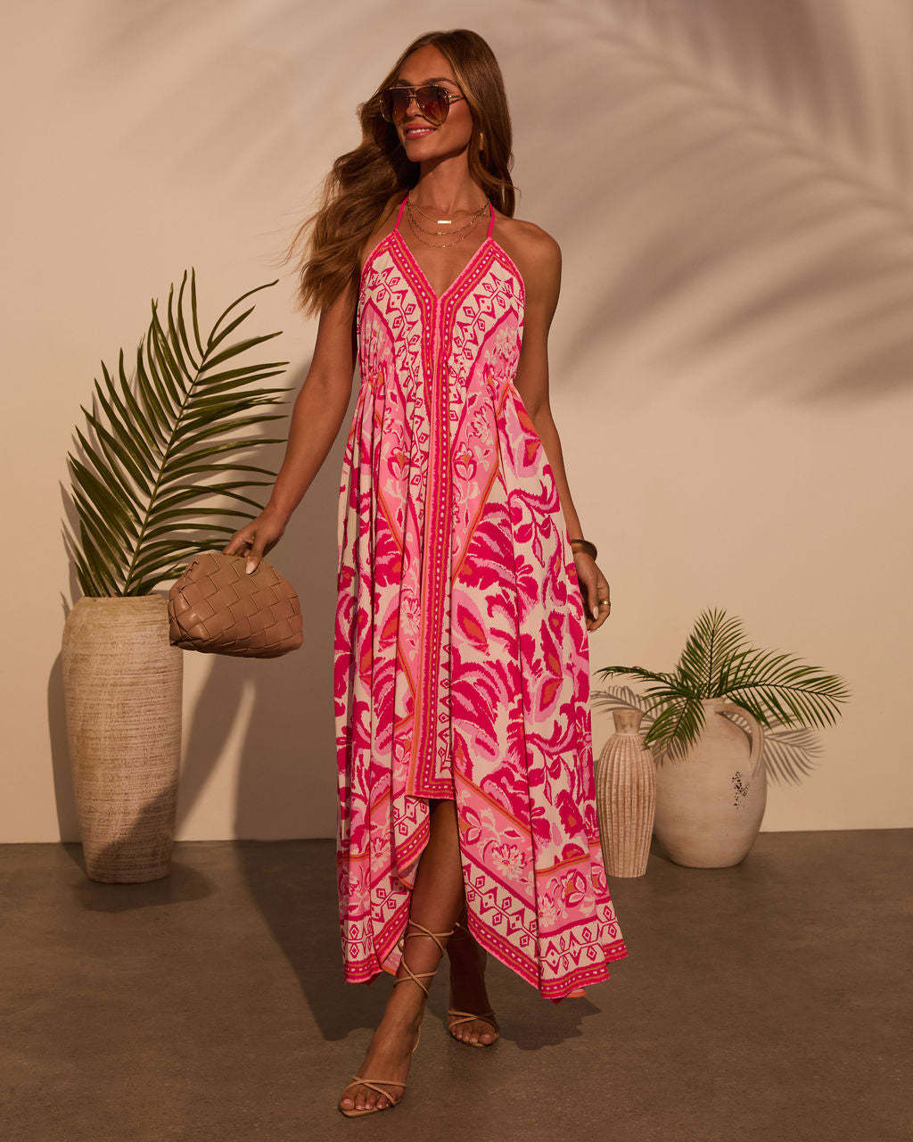 Womens Summer Off-the-shoulder V-neck Print Long Dress Dress