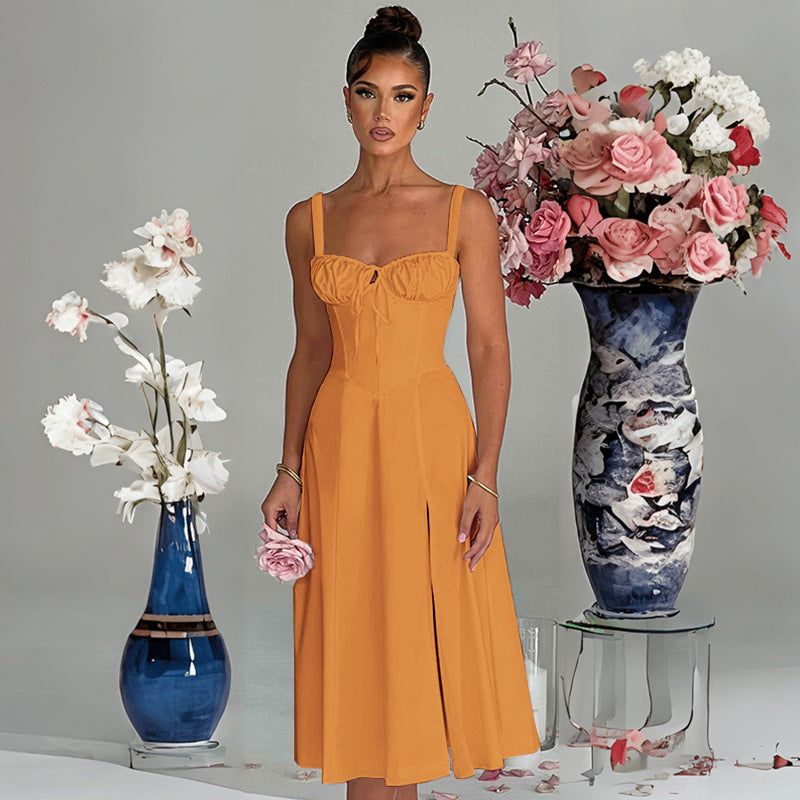 Women's Summer Fashion Casual Lace-up Slim Split Suspender Dress