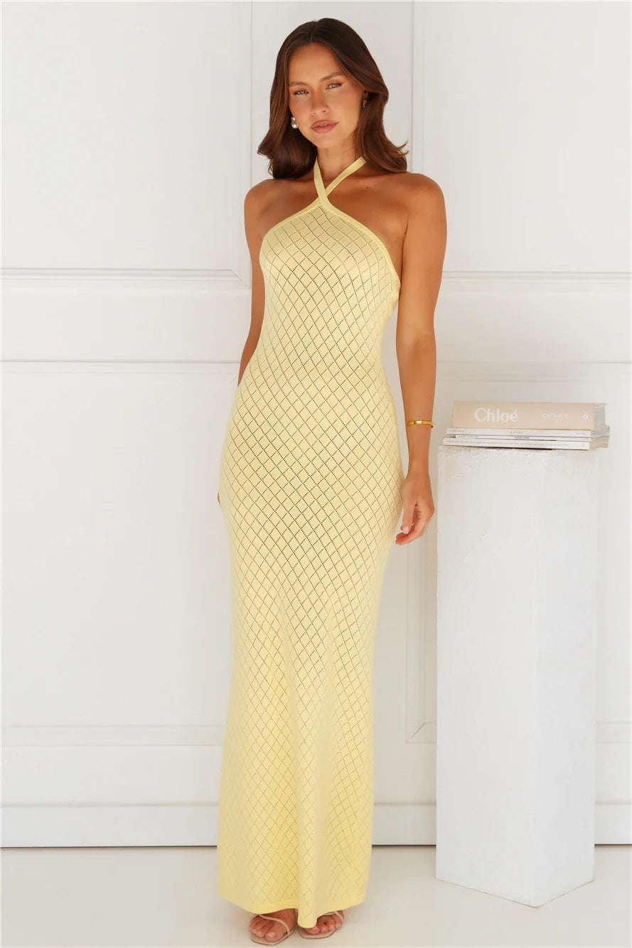 Women's Solid Color Knitted Swimsuit Cover Up Dress