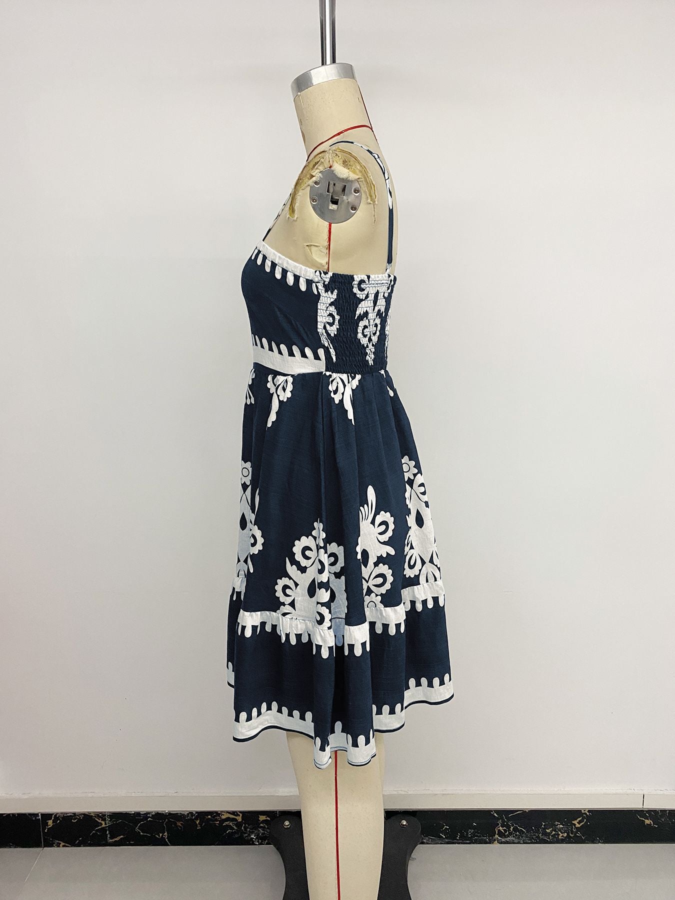 Vintage Short Skirt Floral Print Suspender Dress