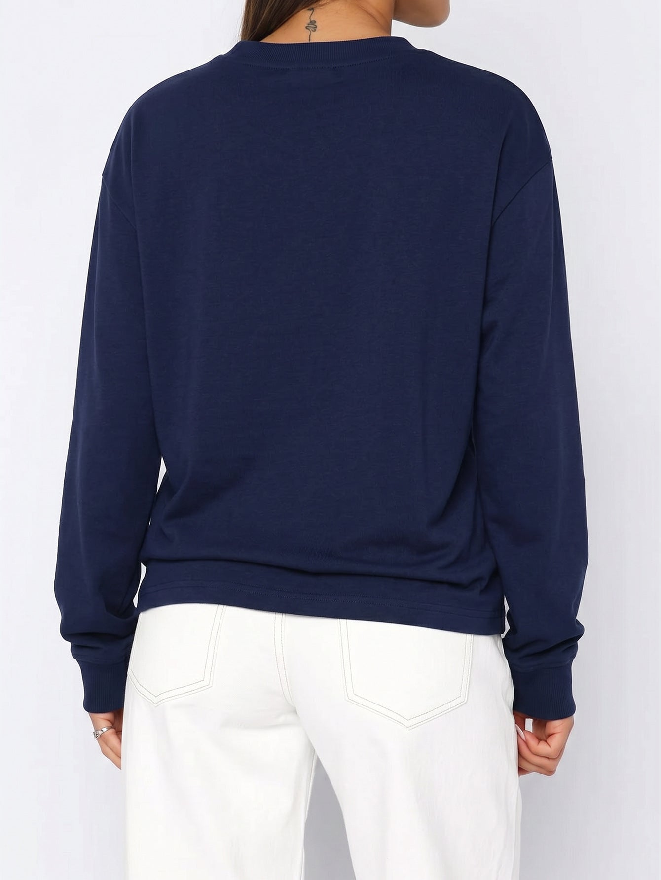 Women's Casual Solid Color Loose Crew Neck Long Sleeve Top
