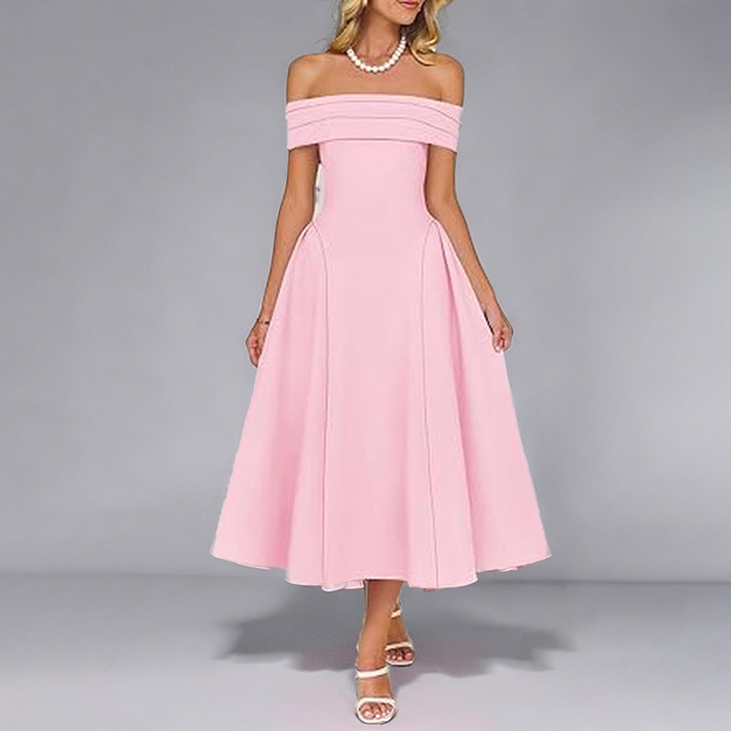 Women Casual Elegant Solid Color Off-Shoulder Dress Long Dress