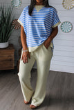 Womens Crew Neck Short Sleeve Pullover Striped T-Shirt