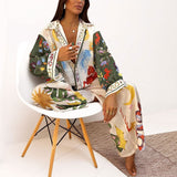 Casual Printed V-Neck Shirt Wide Leg Pants Fashion Suit