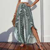 Summer Printed Lotus Edge Wide Leg Pants Split Pants