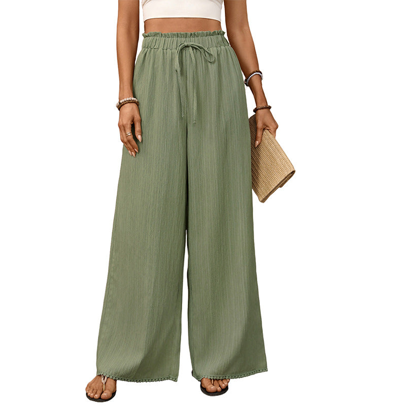 Women's Casual Pants Elastic Solid Color Wide Leg Pants