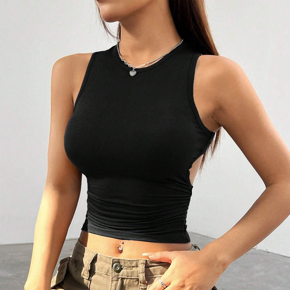 Summer Solid Color Tight Short Sleeveless Vest Top