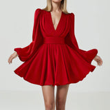 Women's Elegant French V-Neck Waist Dress