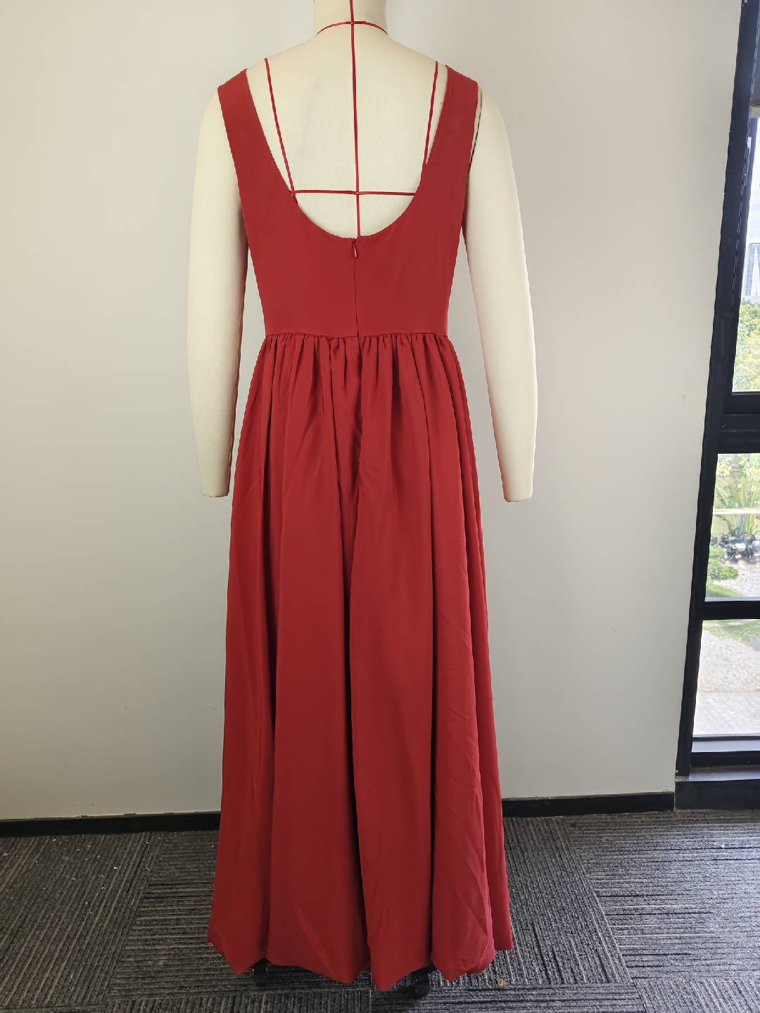 Women Fashion Casual Solid Color Splicing Sleeveless Bud Dress