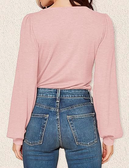 Women's Shirt V-Neck Loose Casual Long Sleeve Top