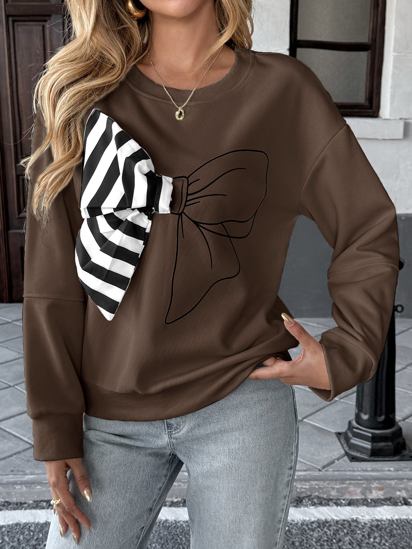 Casual Top Striped Bow Sweater Women
