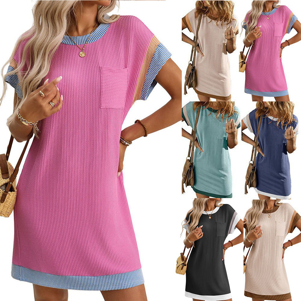 Summer Casual Short Sleeve Pocket Dress
