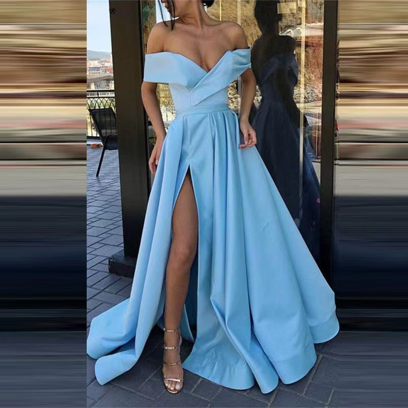 Satin Solid Color Deep V Dress Dress Evening Dress