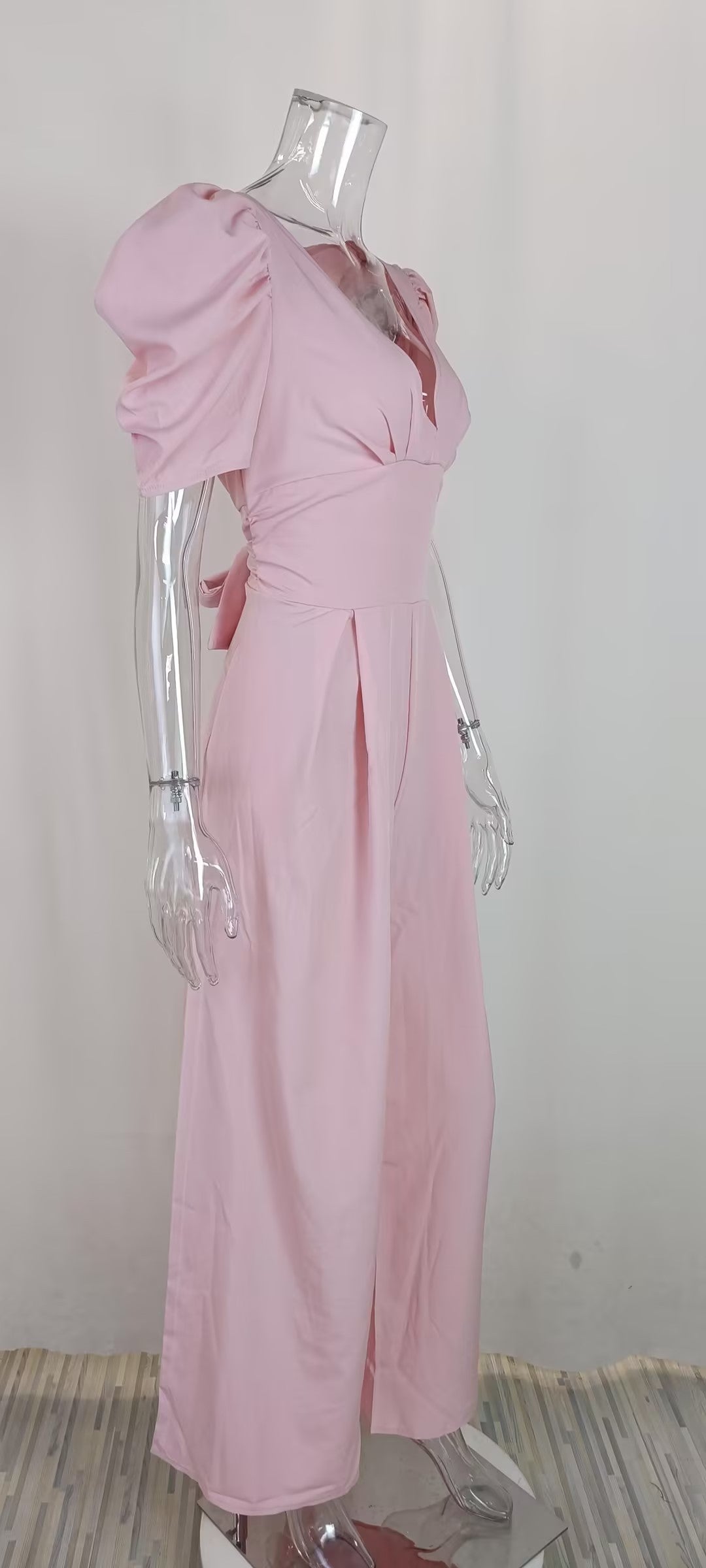 Women's Solid Color Slim-Fit Short Sleeve Wide Leg Jumpsuit