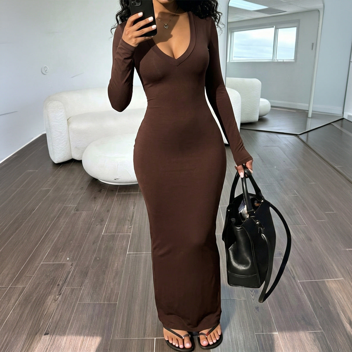 Womens Deep V Skinny Dress