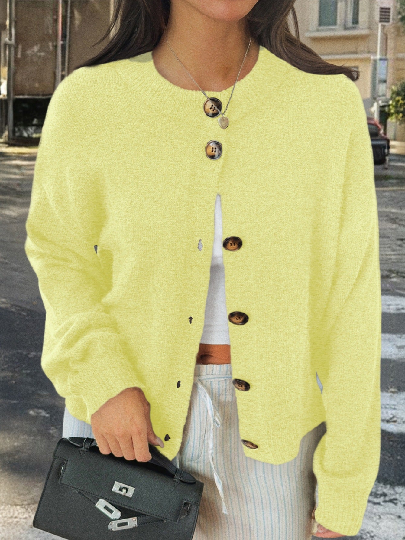 Womens Button Long Sleeve Jacket Sweater Cardigan