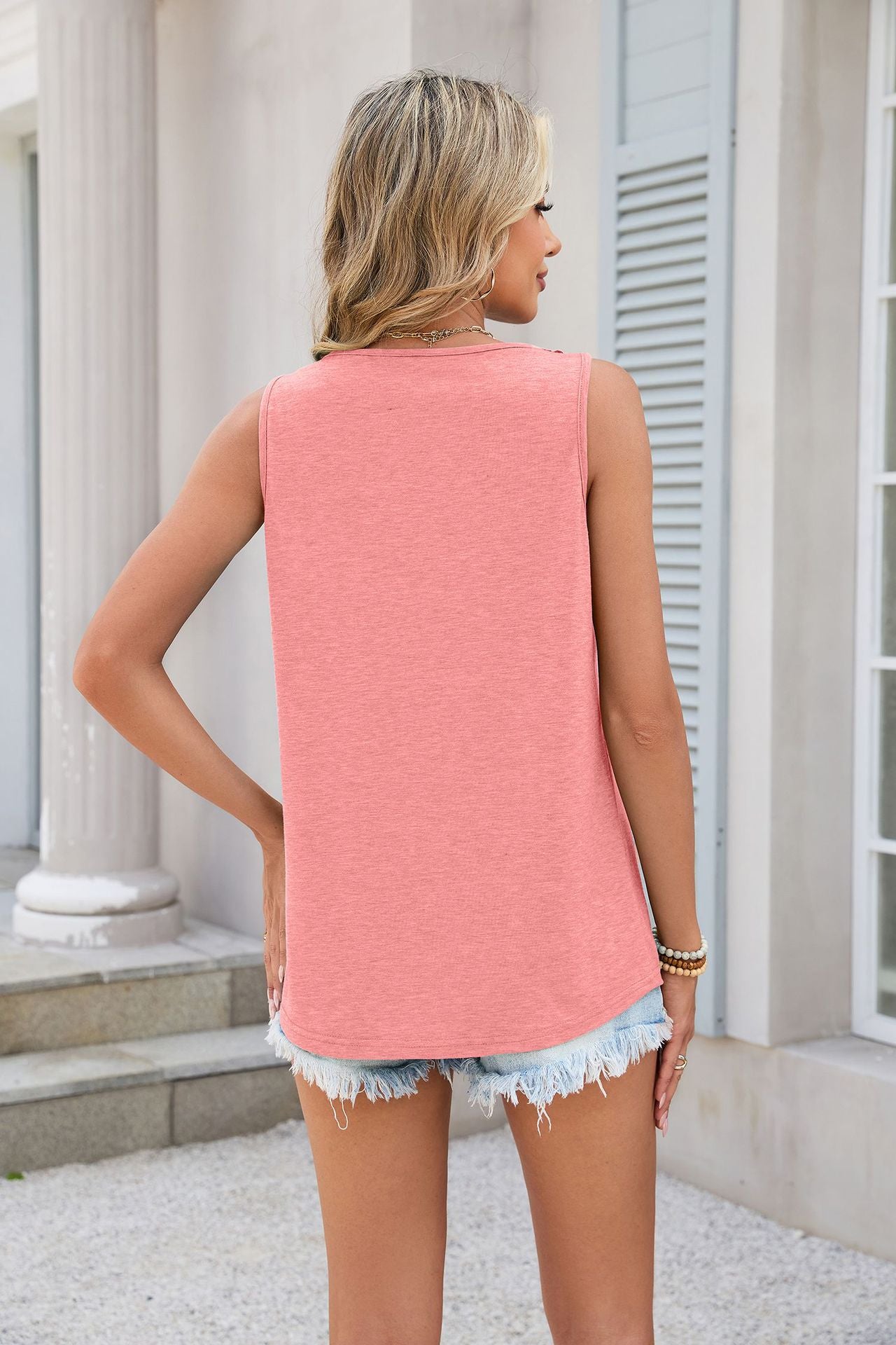 Women Solid Color V-Neck Lace Loose Sleeveless Vest T-Shirt Top