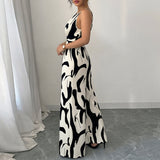 Women Crew Neck Printed Sleeveless Jumpsuit