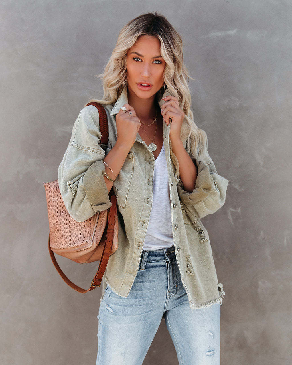 Womens Long Sleeve Rough Ripped Denim Jacket Jacket