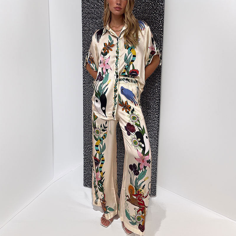 Women's Fashion Casual Print Color Matching Pocket Set