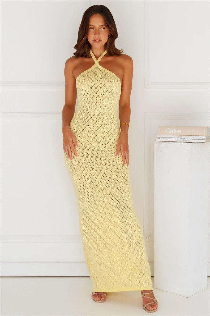 Women's Solid Color Knitted Swimsuit Cover Up Dress