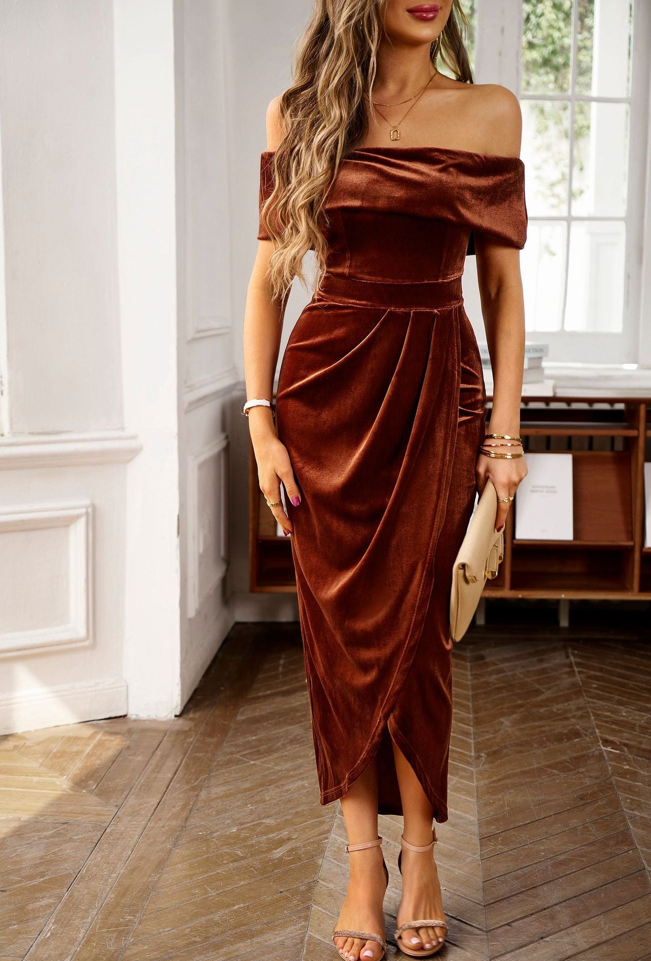 Velvet Dress Elegant Off Shoulder Dress